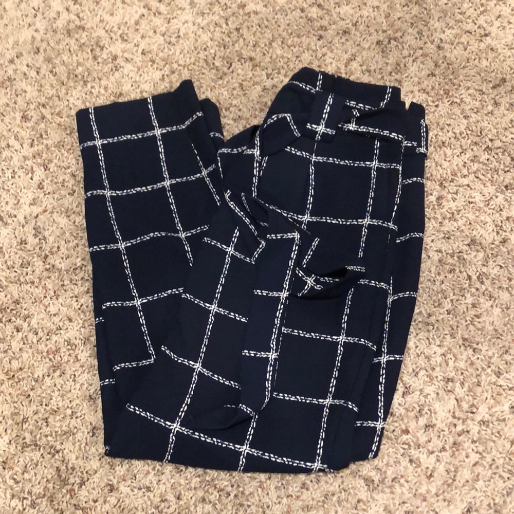 Plaid navy dress pants.